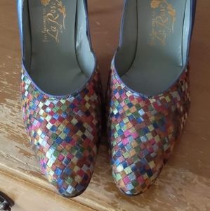 La Rose {VINTAGE} heels Handmade blue multicolor